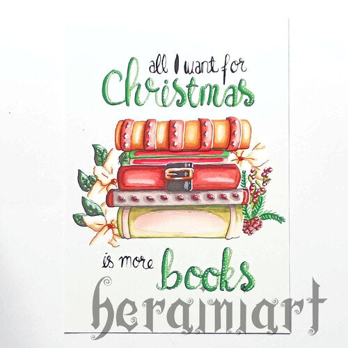 All I want for christmas is more books -postikortti