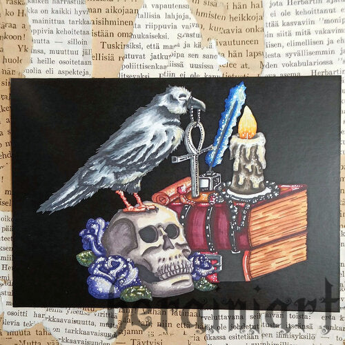 Korppi ja kirjat -postikortti