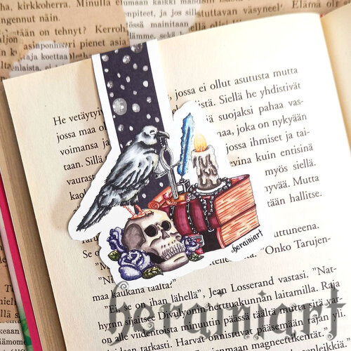 Korppi ja kirjat -magneettinen kirjanmerkki